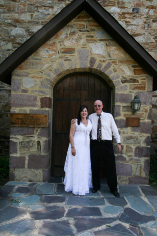 Bride and family at church door