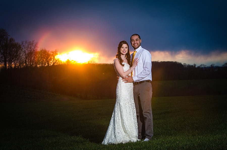 Wedding with sunset in background
