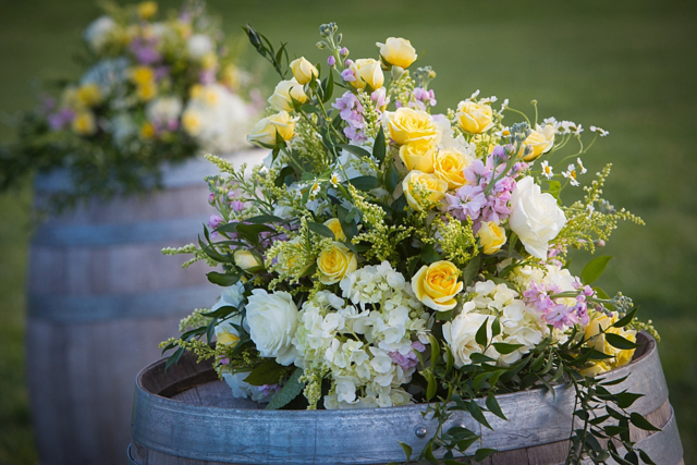 wedding flowers on barrel