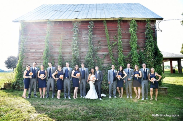 Wedding party by barn