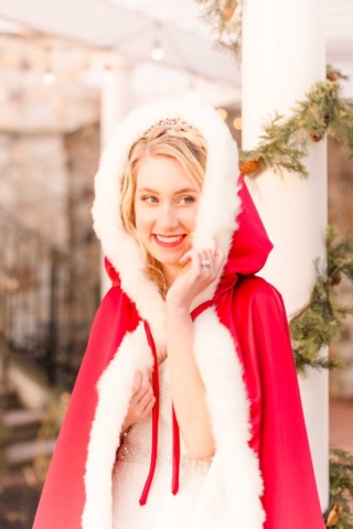 winter fairytale bride red cape and hood