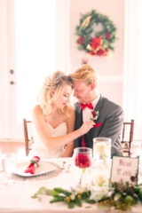 Winter Wedding couple at table